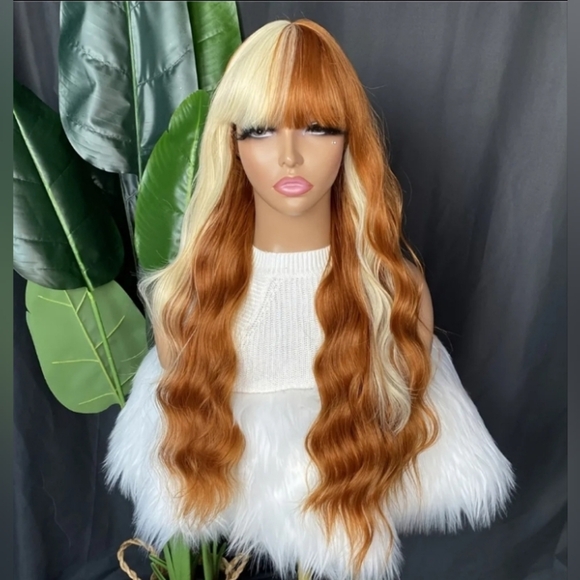 NWOT 26 inch Long Wavy Highlights Orange with Blonde; Lace Front Synthetic Wig - Picture 1 of 2